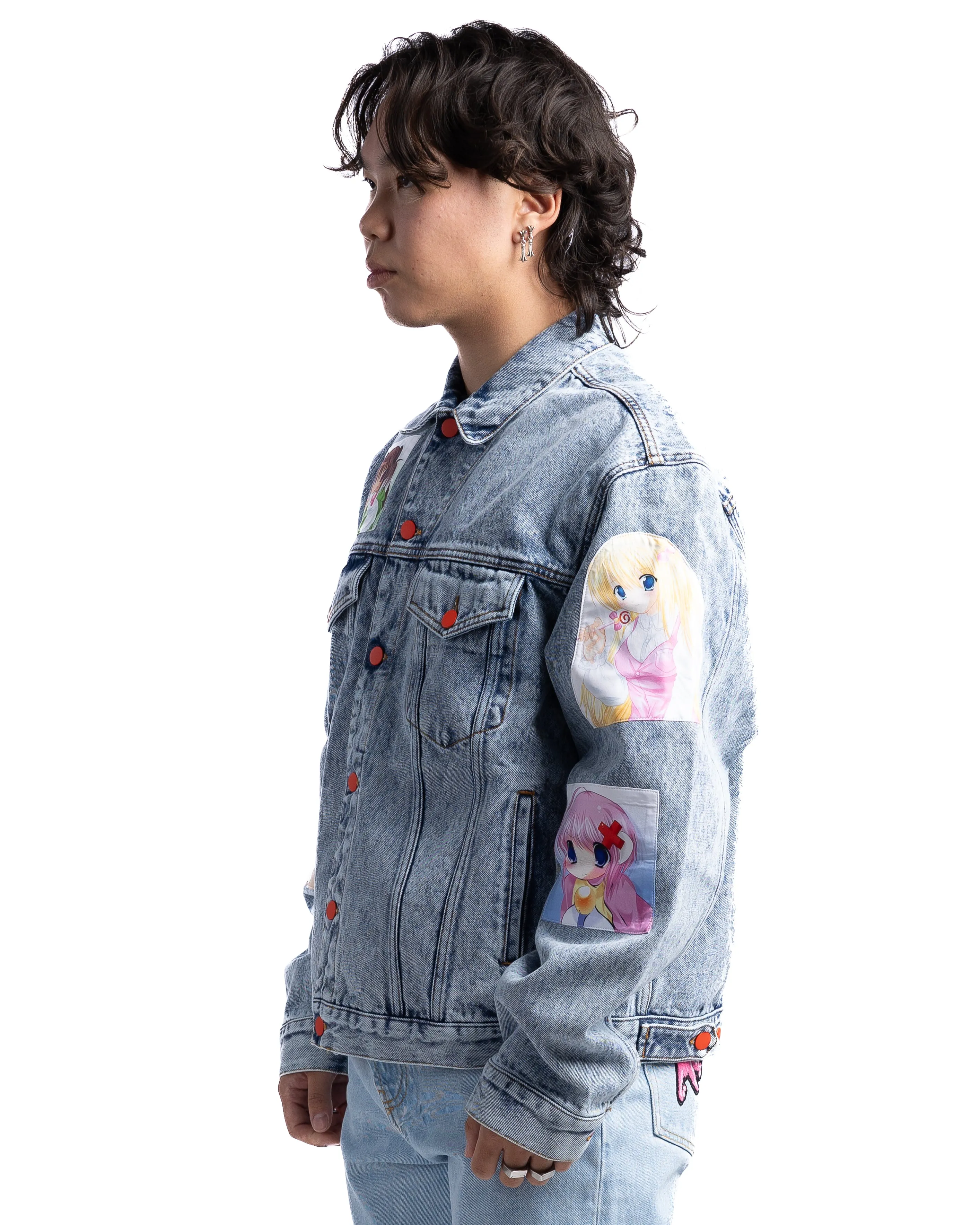 MOTR Oversized Anime Patches Denim Jacket Acid Wash