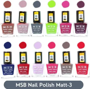 MSB Matt- 3 Nail Polish (Pack of 12, 8ML Each)
