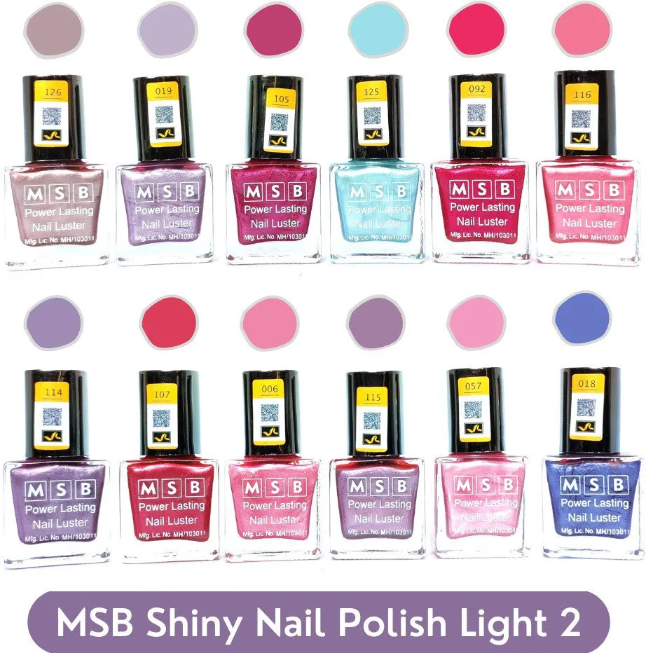MSB Shiny Light- 2 Nail Polish (Pack of 12, 8ML Each)