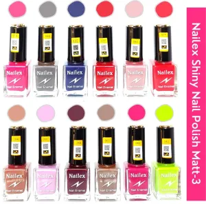 Nailex Matt- 3 Nail Polish (Pack of 12, 9.9ML Each)