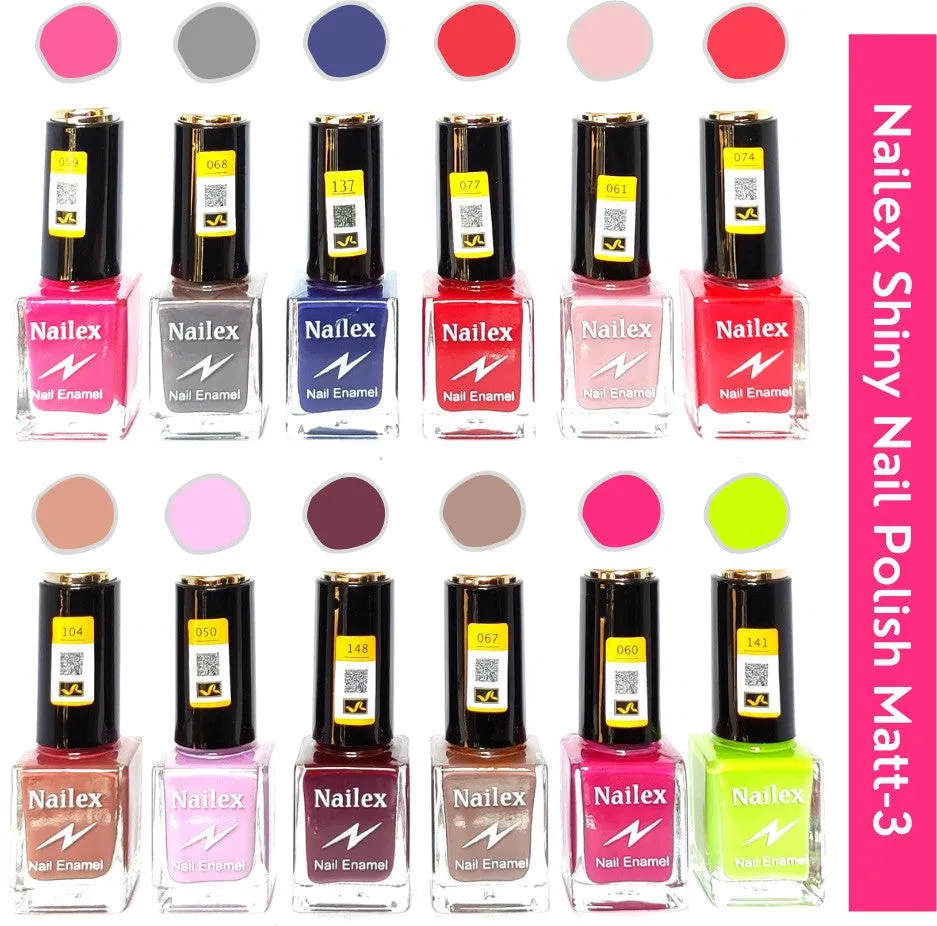 Nailex Matt- 3 Nail Polish (Pack of 12, 9.9ML Each)