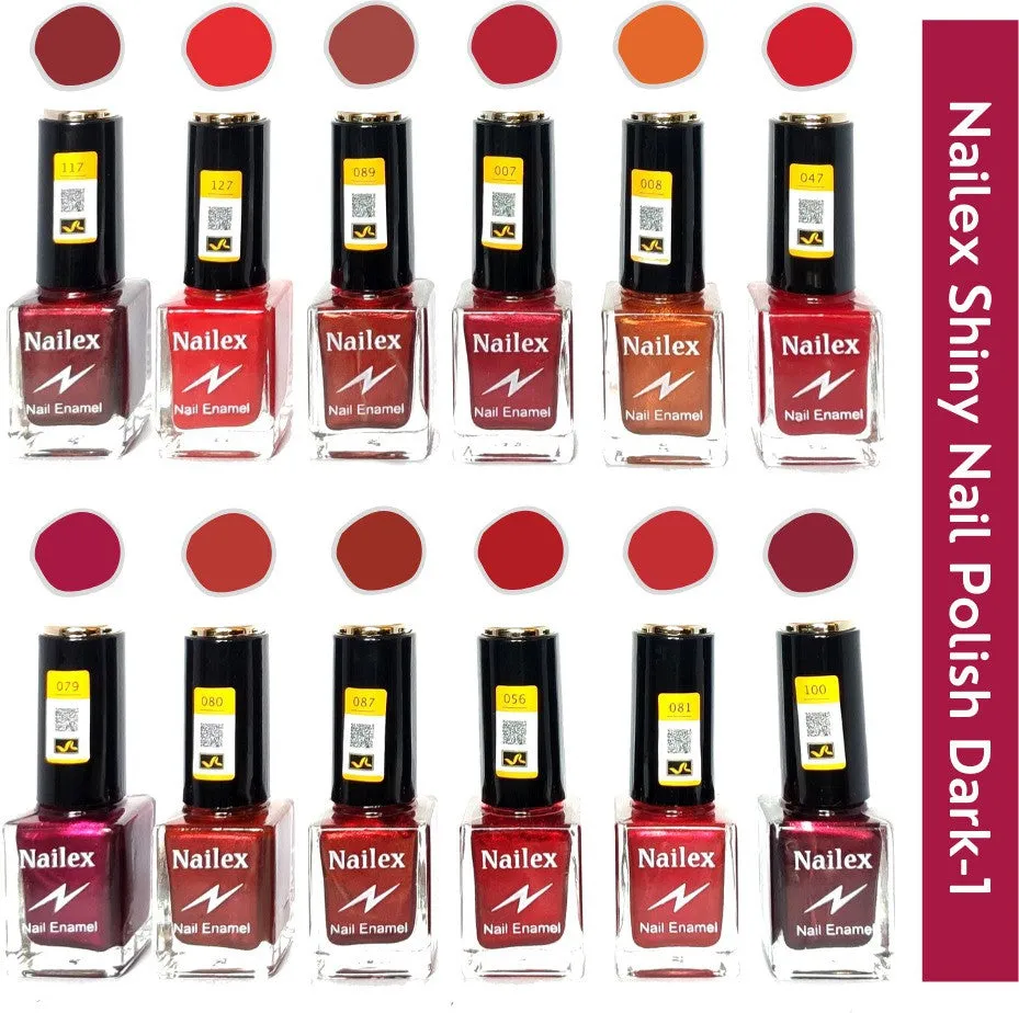 Nailex Shiny Dark- 1 Nail Polish (Pack of 12, 9.9ML Each)