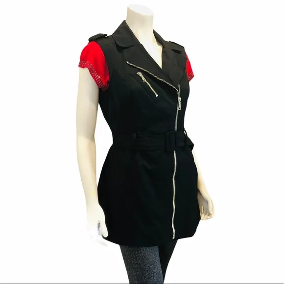 NEW Bebe Fit &amp; Flare Sleeveless Moto Trench