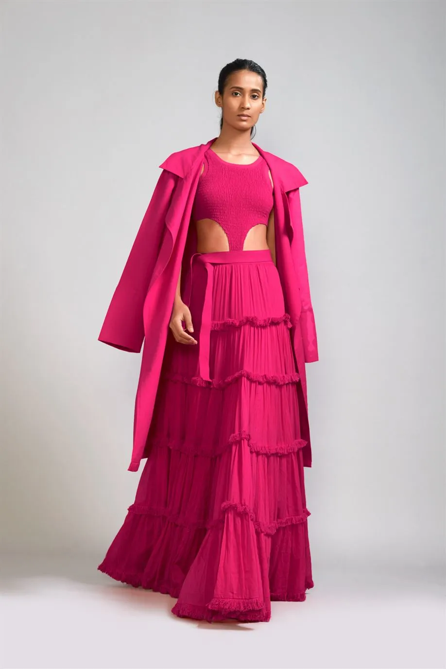 New Season Summer/Fall 2024-Coord Set Bodysuit-Lehenga-Jacket Cotton Pink-MT BS TR Jack Lehenga Coord Set-Pink 3pcs-Fashion Edit Mati