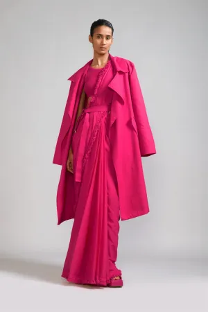 New Season Summer/Fall 2024-Coord Set Fringed Saree-Bodysuit-Jacket Cotton Pink-MT FR Jack Saree BS Corset-KA ML Pink 3pcs-Fashion Edit Mati