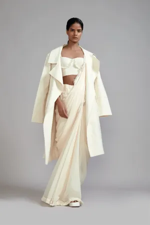 New Season Summer/Fall 2024-Coord Set Fringed Saree-Corset-Jacket Cotton Offwhite-MT FR Jack Saree Corset-ML Offwhite 3pcs-Fashion Edit Mati