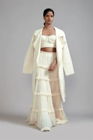 New Season Summer/Fall 2024-Coord Set Fringed Tiered Lehenga Jacket Cotton Offwhite-MT FR TR Jack Lehenga Coord Set-Offwhite 3pcs-Fashion Edit Mati