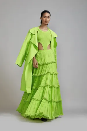 New Season Summer/Fall 2024-Coord Set Green Bodysuit-Lehenga-Jacket Cotton Neon-MT BS TR Jack Lehenga Coord Set-Neon Green 3pcs-Fashion Edit Mati