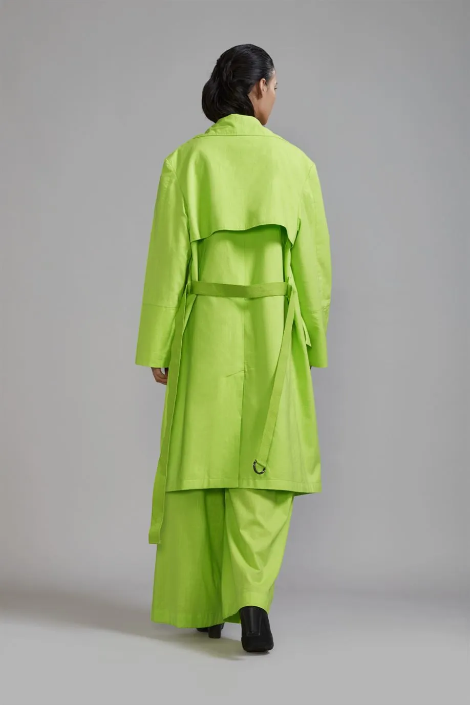 New Season Summer/Fall 2024-Coord Set Green Trench Jacket Cotton Neon-MT KA TR Jacket Coord Set-Neon Green 3pcs-Fashion Edit Mati