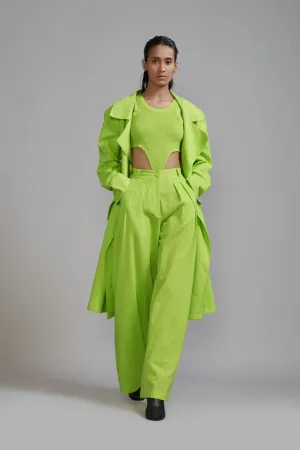 New Season Summer/Fall 2024-Coord Set Green Trench Jacket Cotton Neon-MT KA TR Jacket Coord Set-Neon Green 3pcs-Fashion Edit Mati
