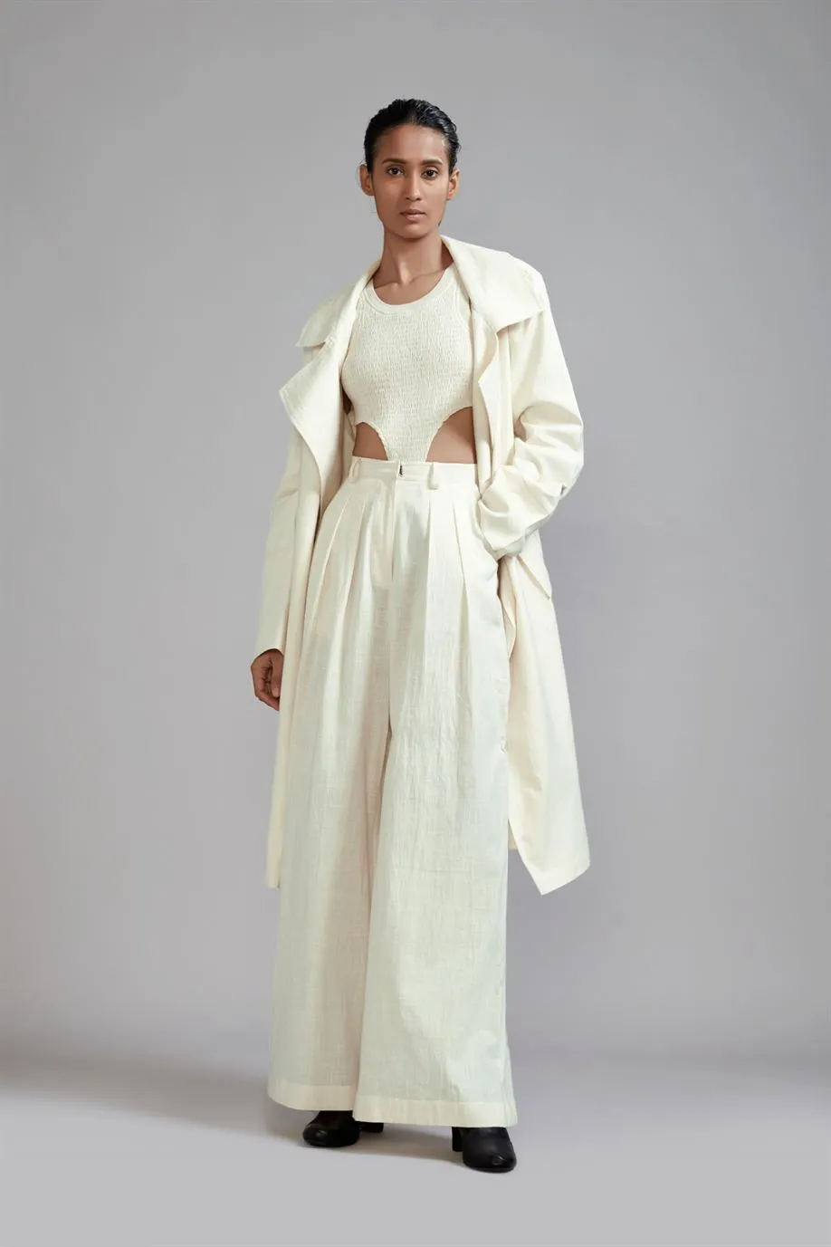 New Season Summer/Fall 24-Coord Set Trench Jacket Cotton Offwhite-MT KA TR Jacket Coord Set-Offwhite 3pcs-Fashion Edit Mati
