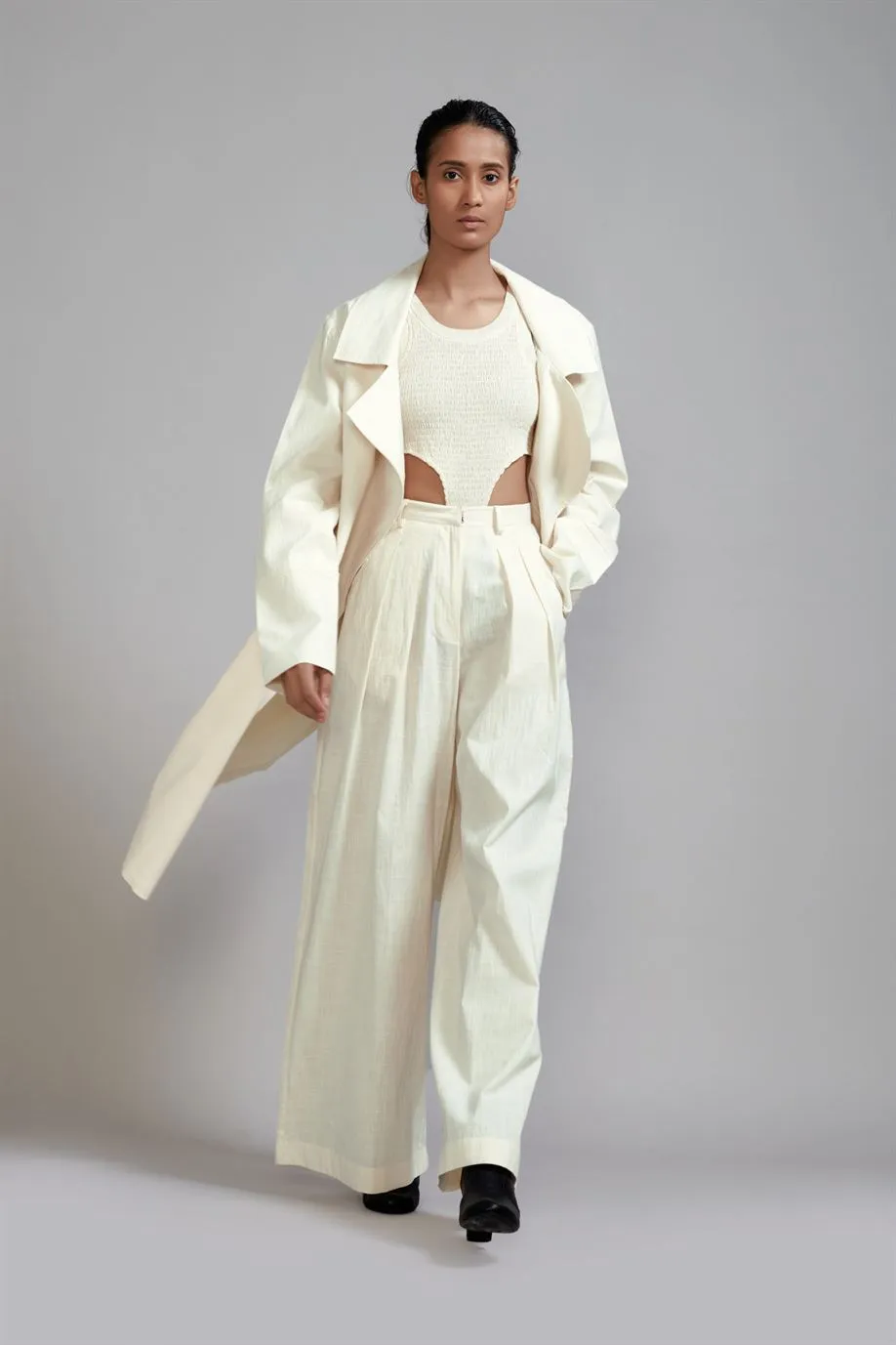 New Season Summer/Fall 24-Coord Set Trench Jacket Cotton Offwhite-MT KA TR Jacket Coord Set-Offwhite 3pcs-Fashion Edit Mati
