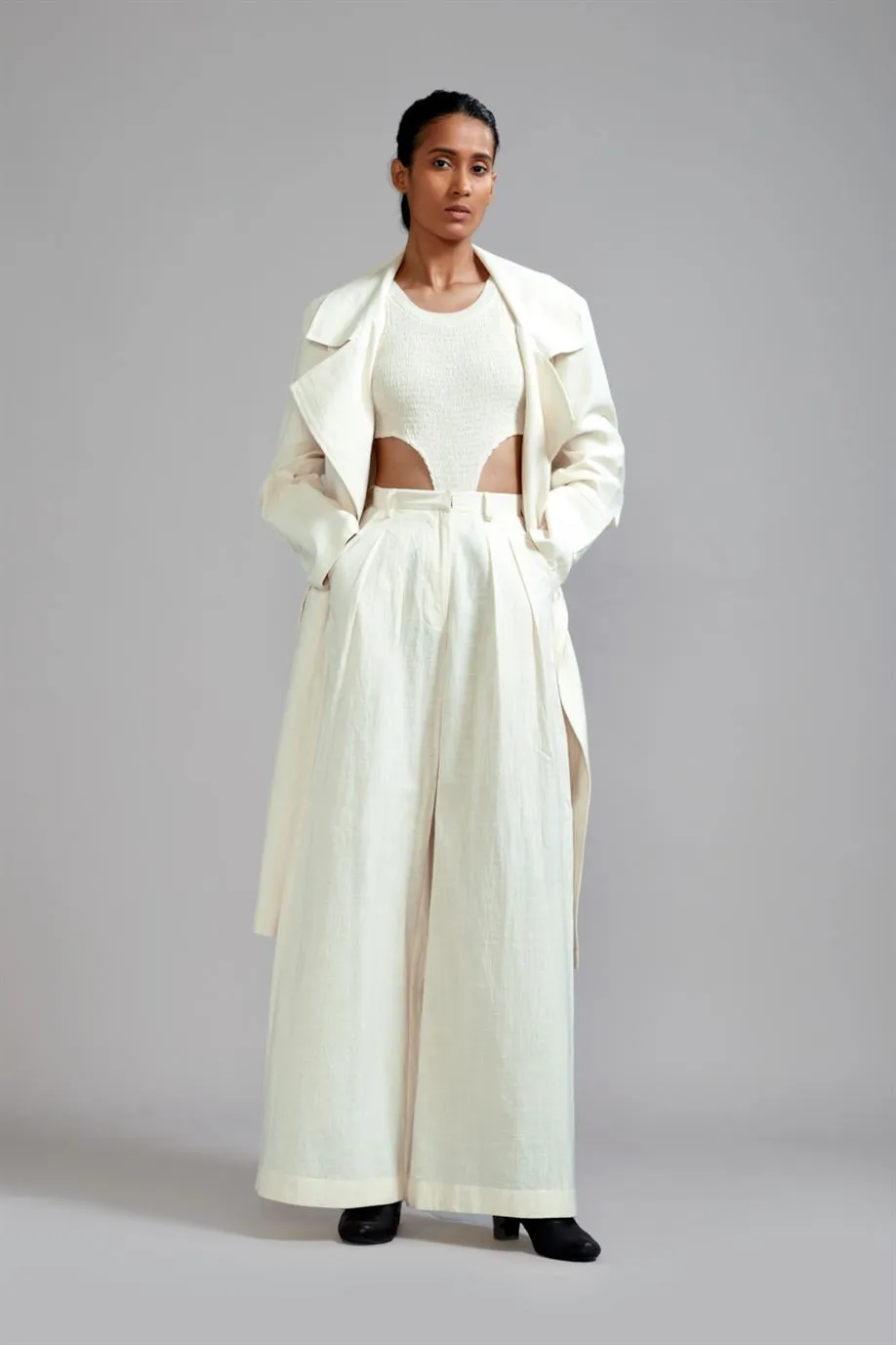 New Season Summer/Fall 24-Coord Set Trench Jacket Cotton Offwhite-MT KA TR Jacket Coord Set-Offwhite 3pcs-Fashion Edit Mati