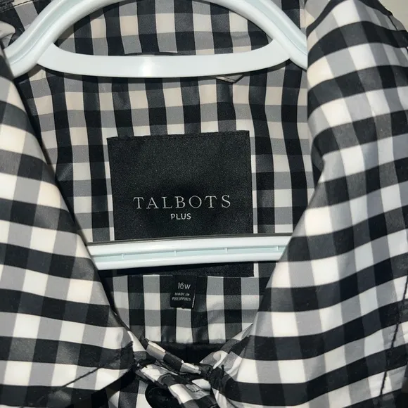 New Talbots Black &amp; White Check Belted Lightweight Raincoat Trench Plus 16W