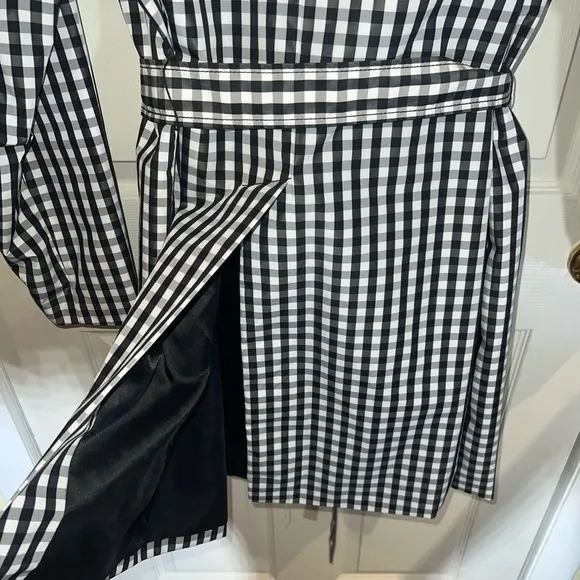 New Talbots Black &amp; White Check Belted Lightweight Raincoat Trench Plus 16W
