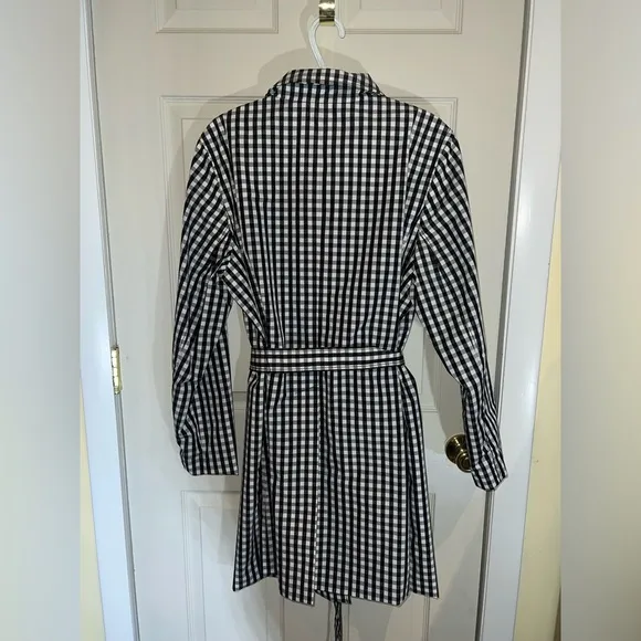 New Talbots Black &amp; White Check Belted Lightweight Raincoat Trench Plus 16W