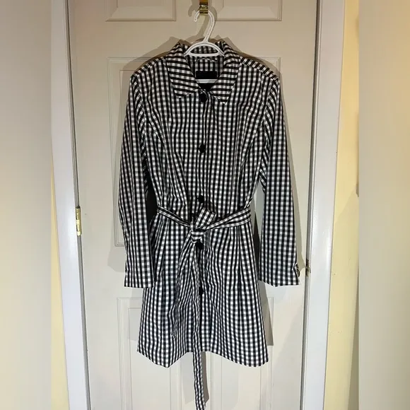 New Talbots Black &amp; White Check Belted Lightweight Raincoat Trench Plus 16W