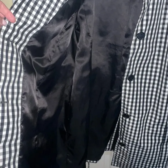 New Talbots Black &amp; White Check Belted Lightweight Raincoat Trench Plus 16W