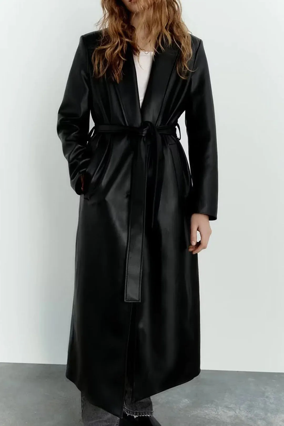 New with tags! Micas Women's Ultra Soft great quality Faux Leather Notched Lapel Belted Trench Coat, Black, Sz L Retails $85US 