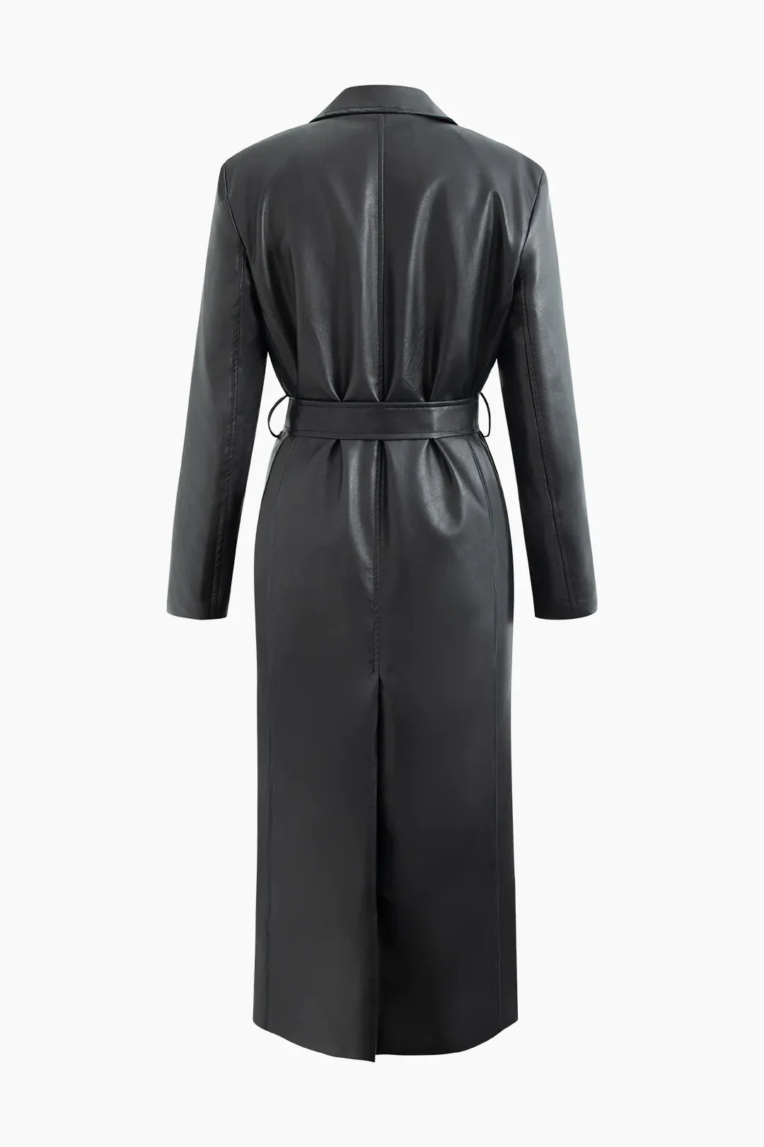 New with tags! Micas Women's Ultra Soft great quality Faux Leather Notched Lapel Belted Trench Coat, Black, Sz L Retails $85US 