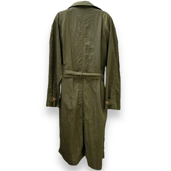 Nordstrom Womens Trench Rain Coat vintage XL olive green 90s Y2K textured belted