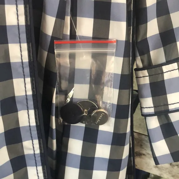 NWOT Laundry by Shelli Segal Blue/Black Checkered Double Breasted Belted Coat