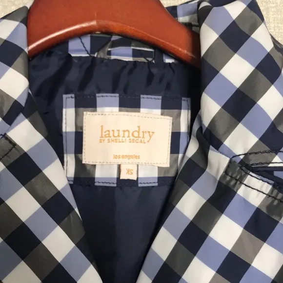 NWOT Laundry by Shelli Segal Blue/Black Checkered Double Breasted Belted Coat