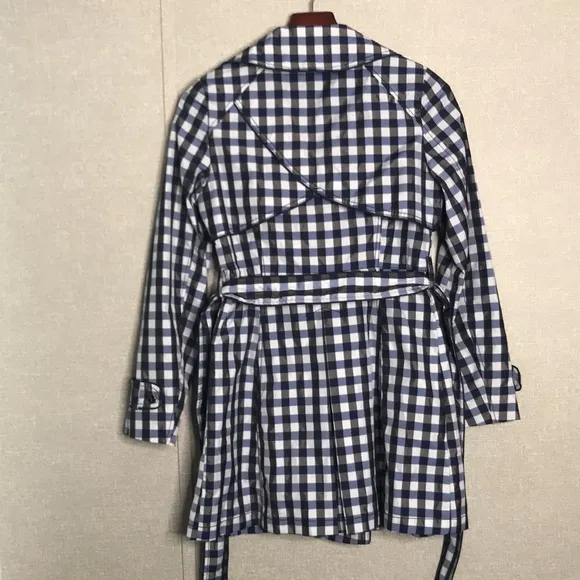 NWOT Laundry by Shelli Segal Blue/Black Checkered Double Breasted Belted Coat