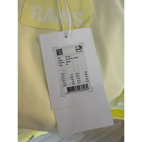 NWT RAINS Women's Curve Raincoat Yellow Zipper Snap Trench Belted Waterproof