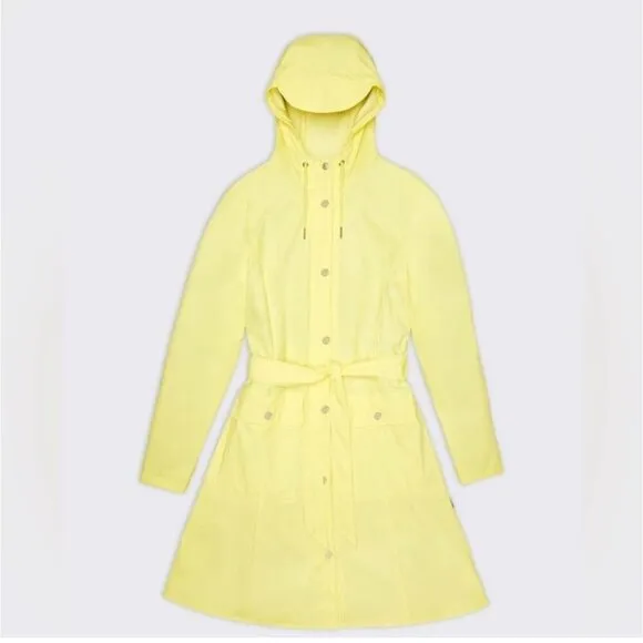 NWT RAINS Women's Curve Raincoat Yellow Zipper Snap Trench Belted Waterproof