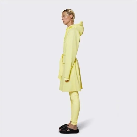 NWT RAINS Women's Curve Raincoat Yellow Zipper Snap Trench Belted Waterproof