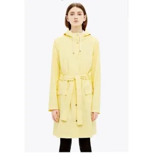 NWT RAINS Women's Curve Raincoat Yellow Zipper Snap Trench Belted Waterproof