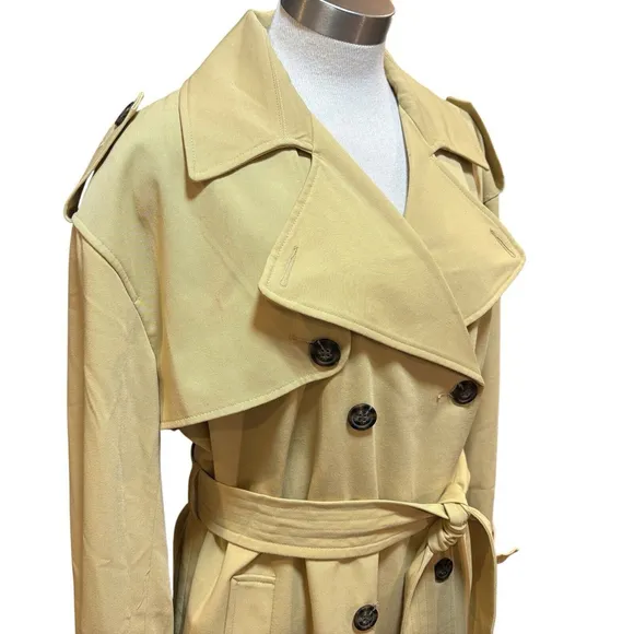 NWT Topshop Trench Coat Double Breasted Belted Sand Mustard Sz. 10