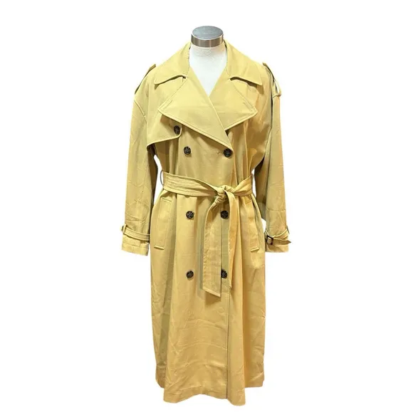 NWT Topshop Trench Coat Double Breasted Belted Sand Mustard Sz. 10