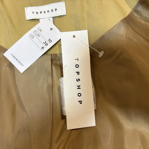 NWT Topshop Trench Coat Double Breasted Belted Sand Mustard Sz. 10