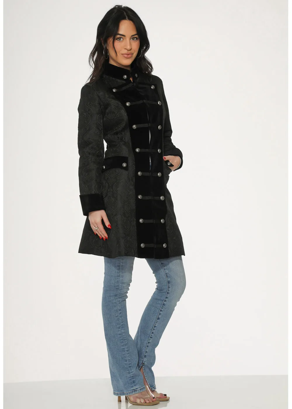 Orchid Bloom Artemis Jacquard Coat Black