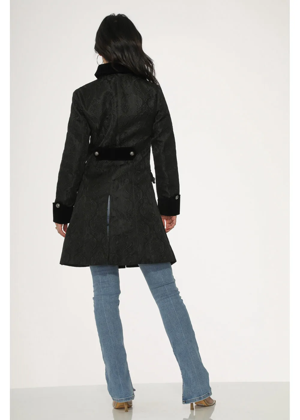Orchid Bloom Artemis Jacquard Coat Black