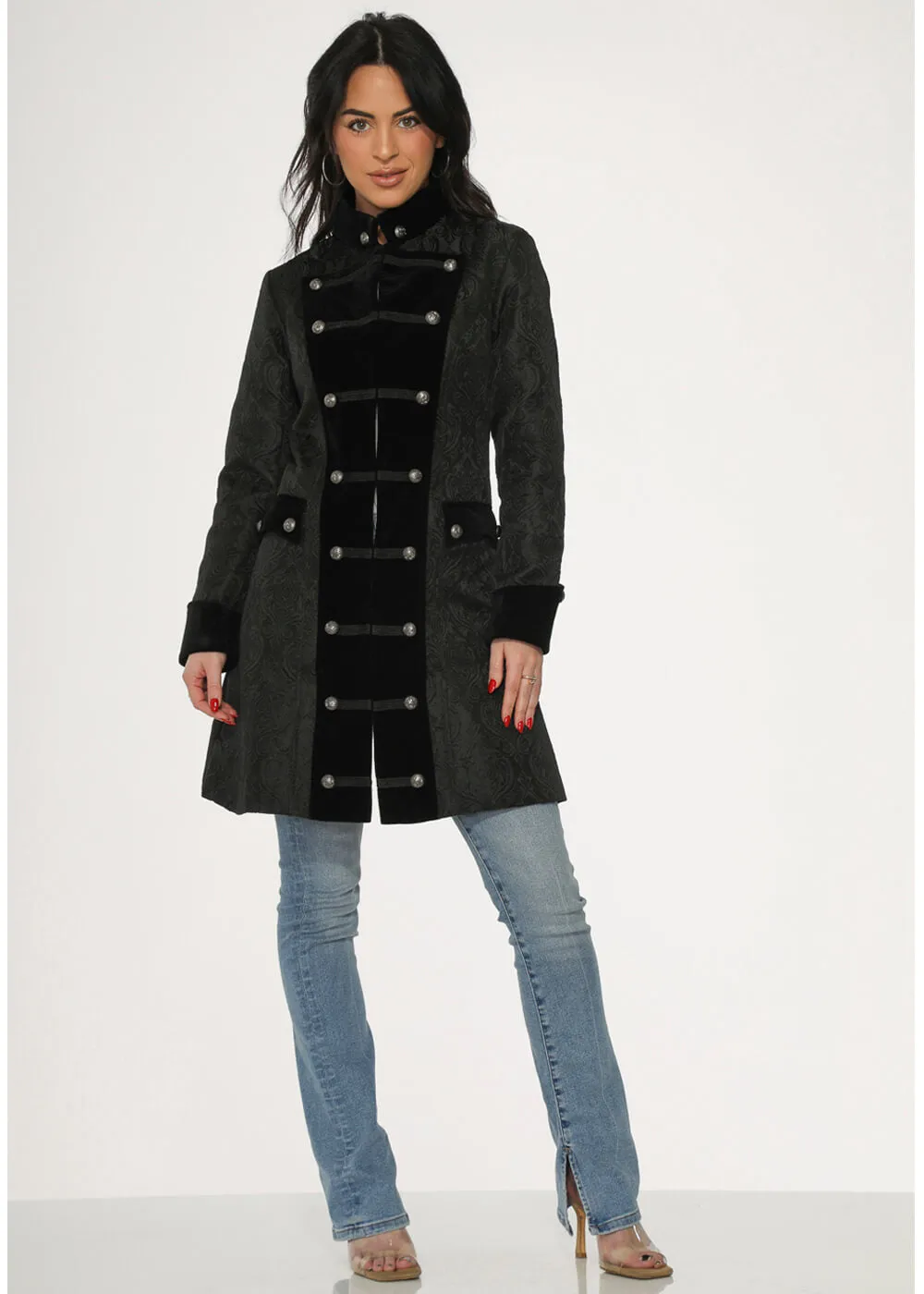 Orchid Bloom Artemis Jacquard Coat Black