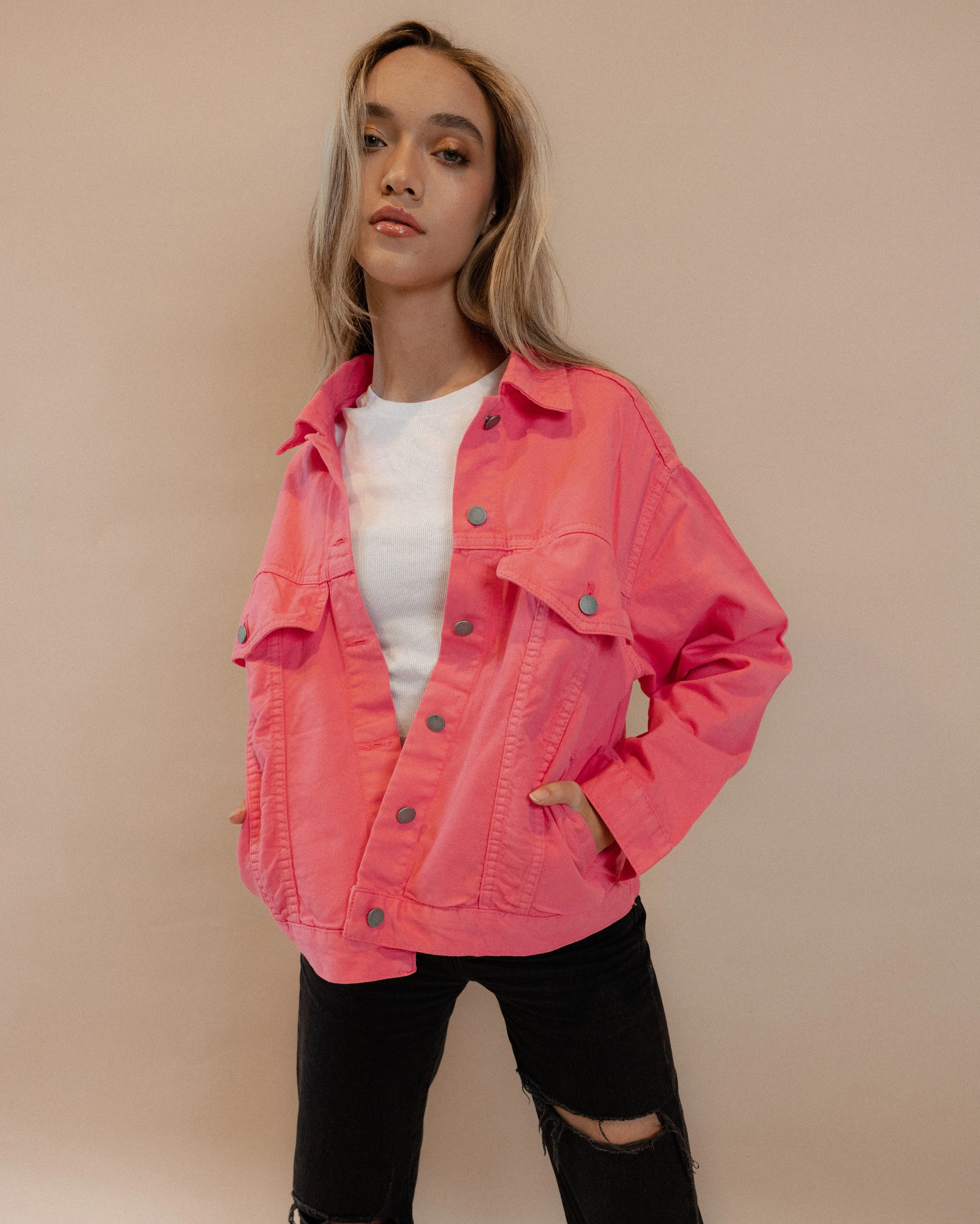 Oversized Pink Denim Jacket - Code 558