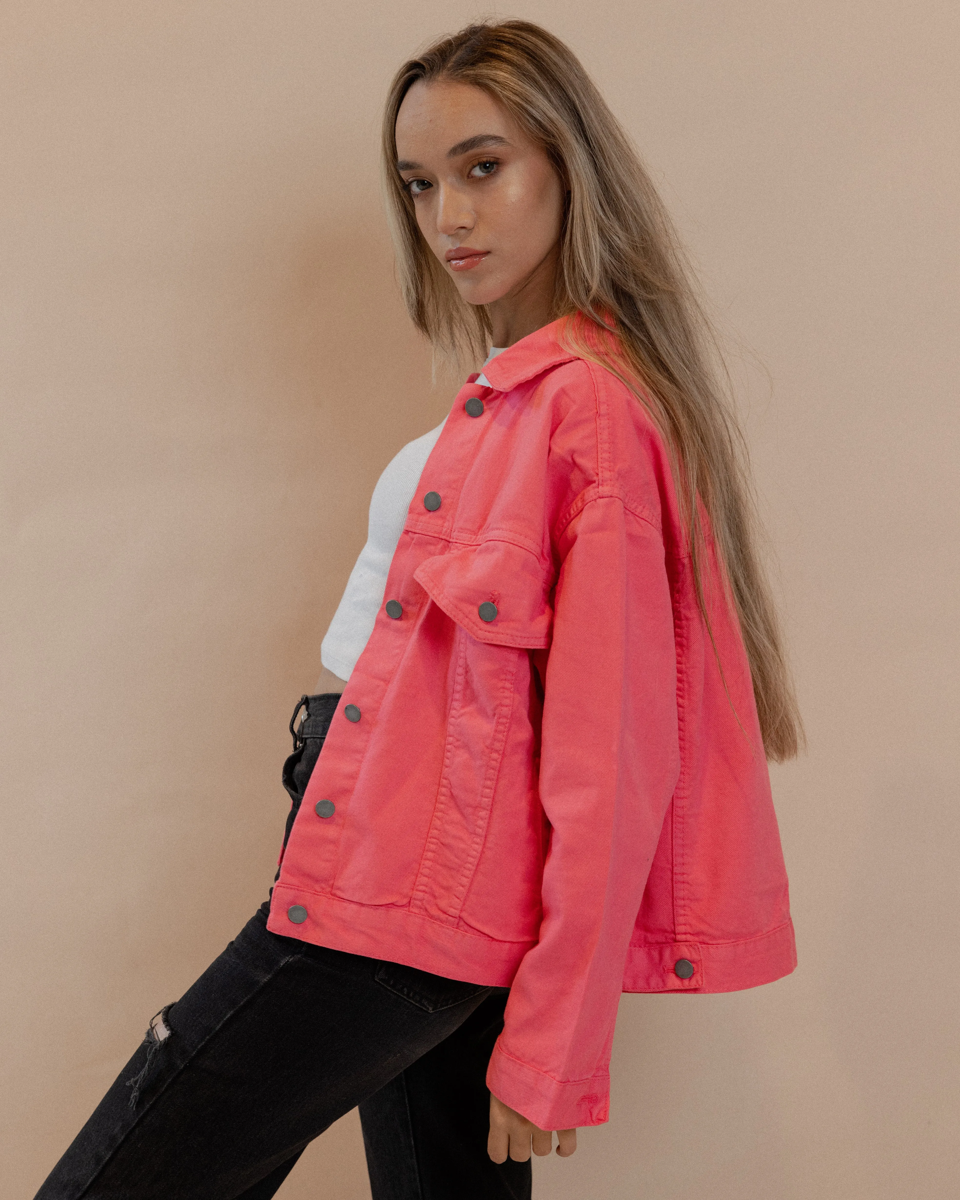 Oversized Pink Denim Jacket - Code 558
