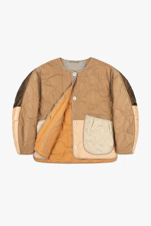 Patchwork Cropped Quilt Jacket - Mocha Brown / Burnt Orange