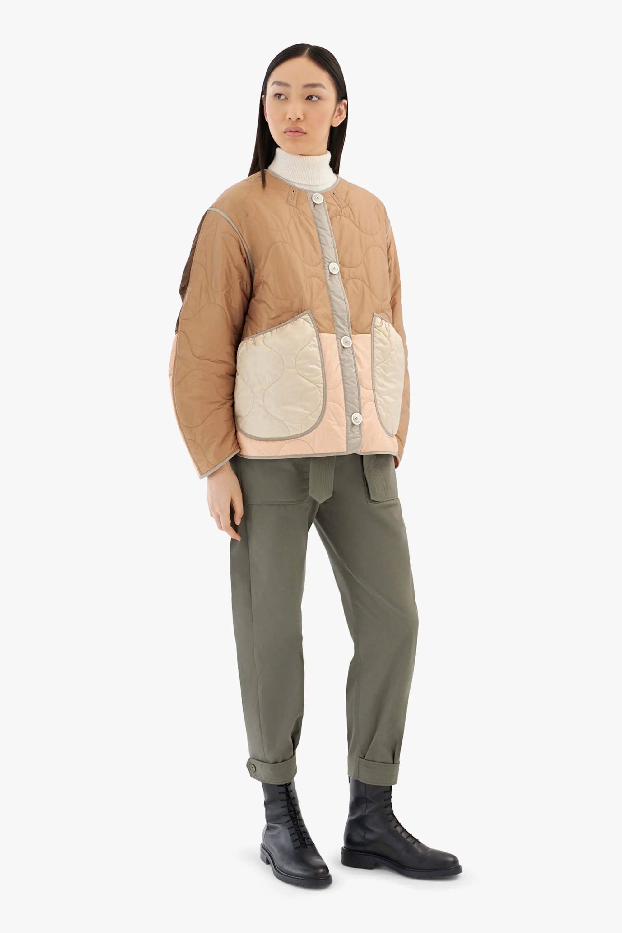 Patchwork Cropped Quilt Jacket - Mocha Brown / Burnt Orange