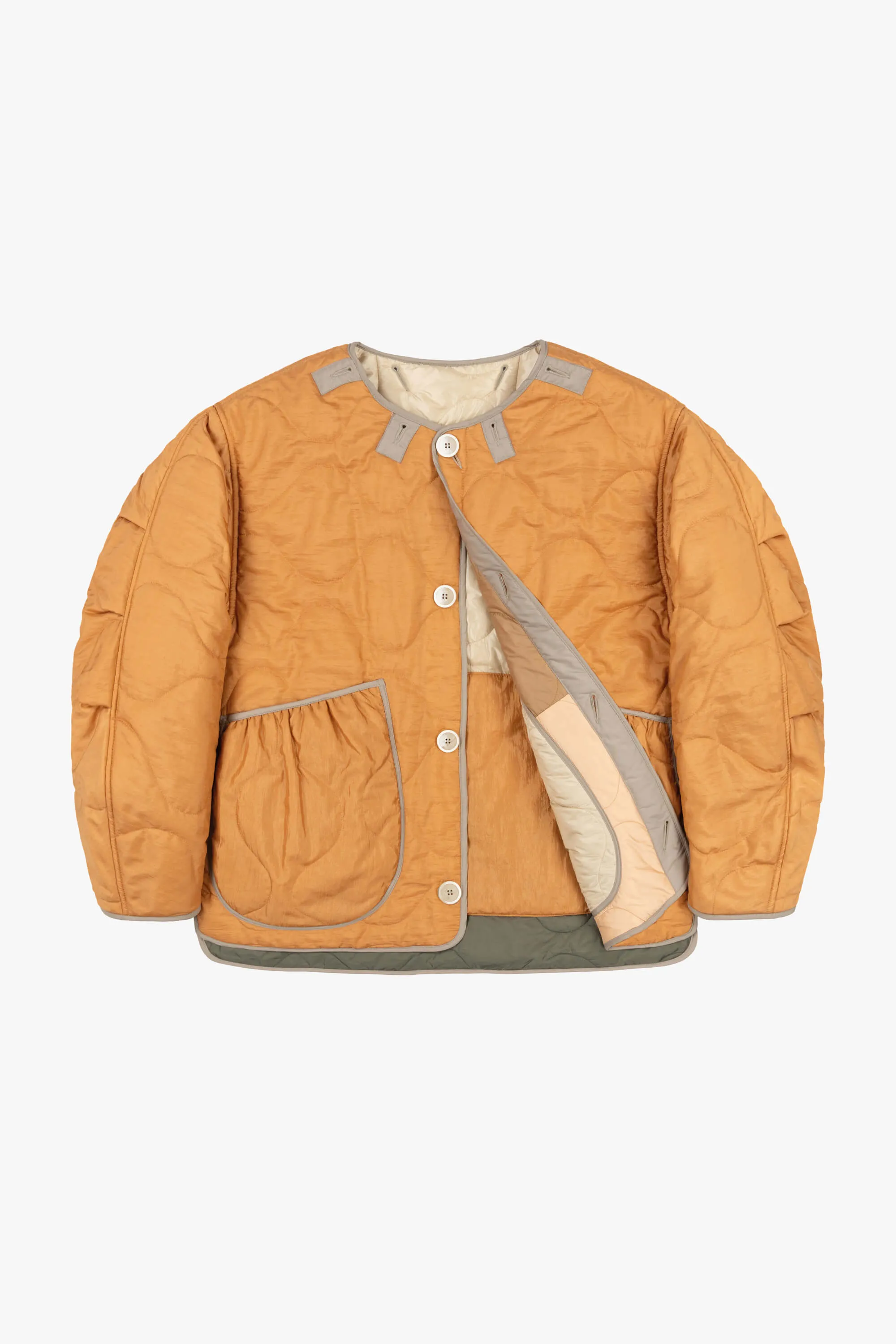Patchwork Cropped Quilt Jacket - Mocha Brown / Burnt Orange