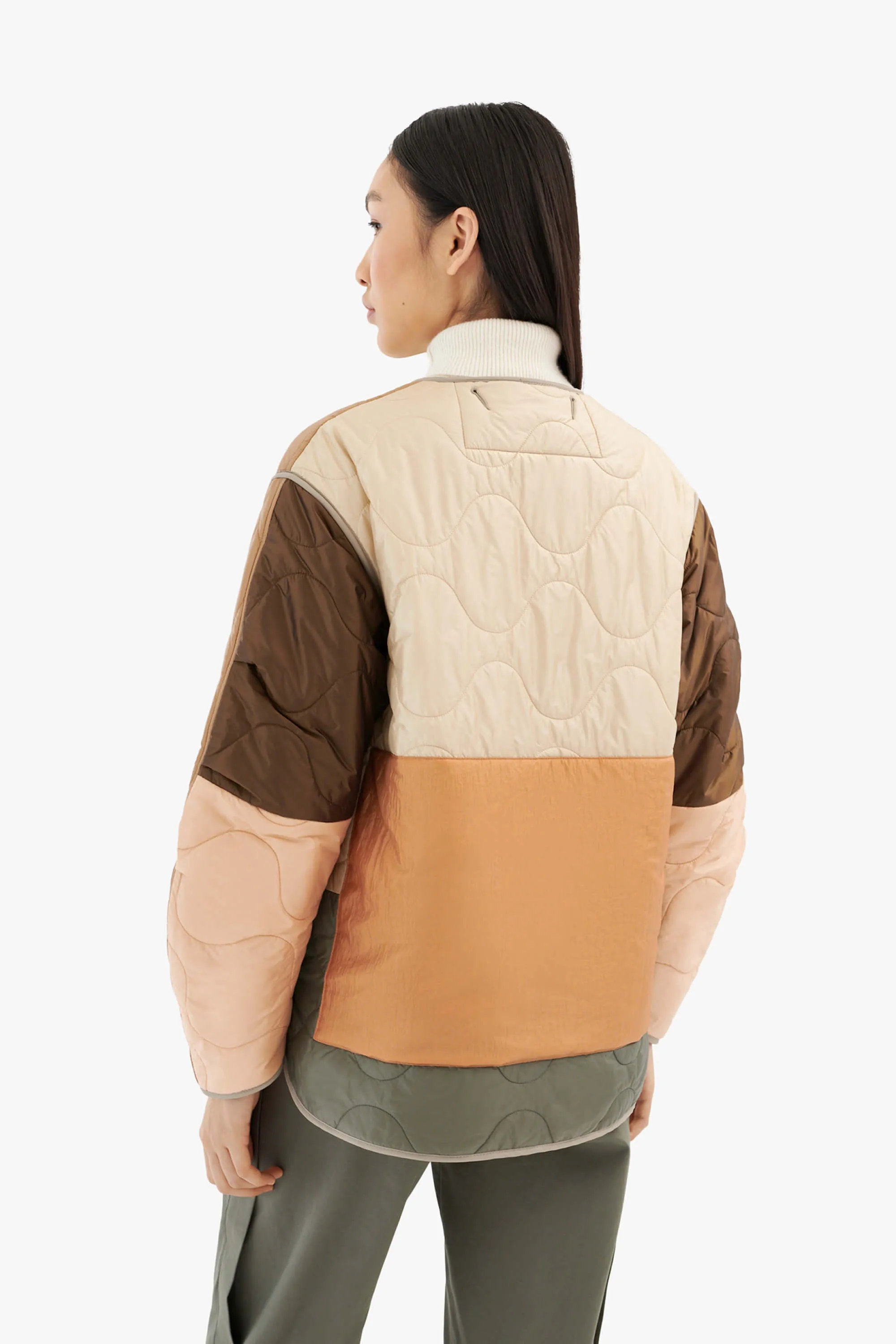 Patchwork Cropped Quilt Jacket - Mocha Brown / Burnt Orange