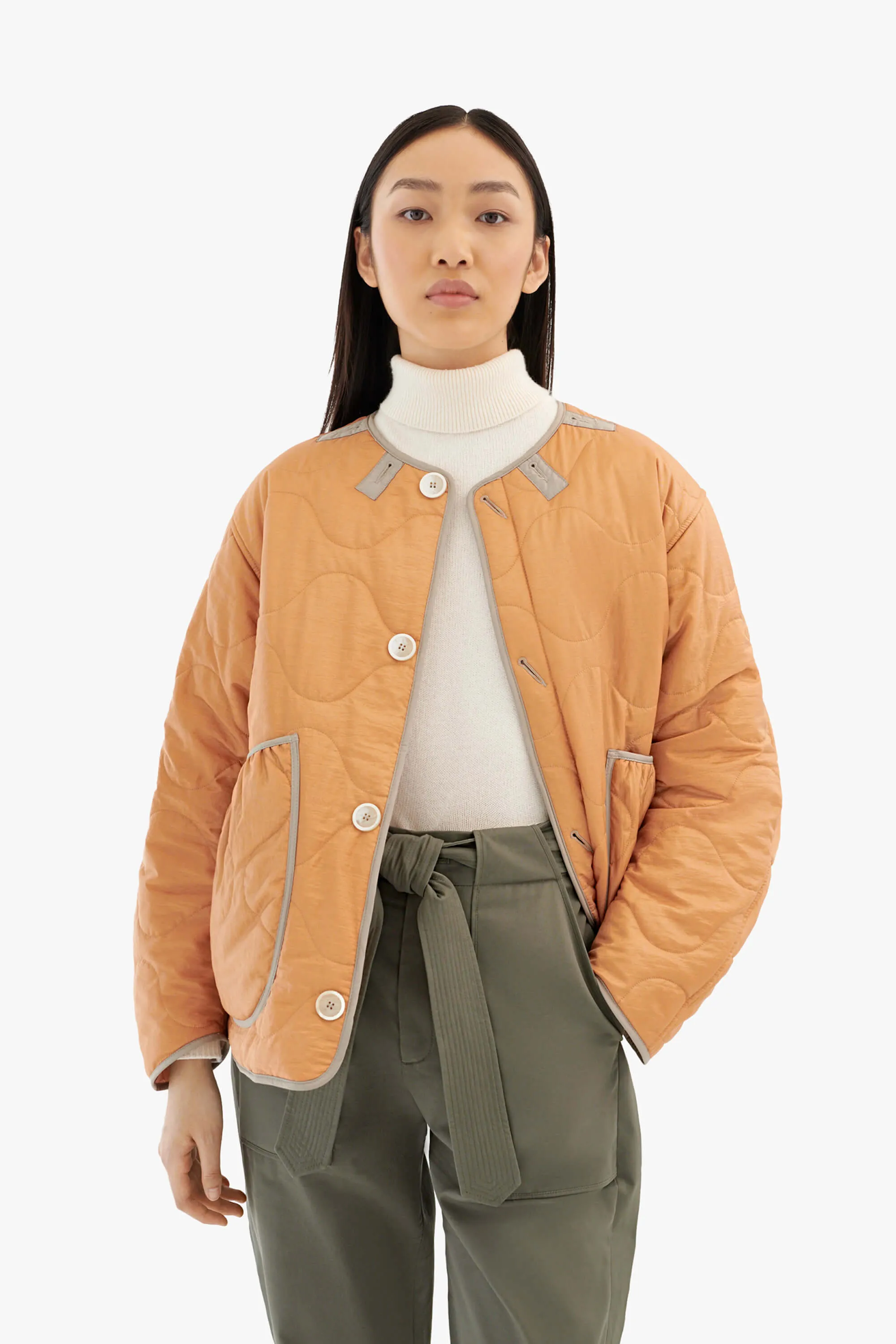 Patchwork Cropped Quilt Jacket - Mocha Brown / Burnt Orange