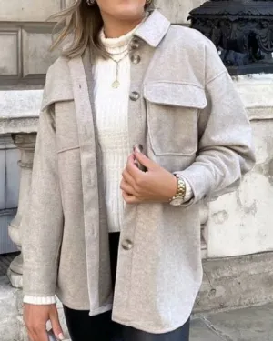 Pile Collar Pocket Single-breasted Woolen Outerwear Coat