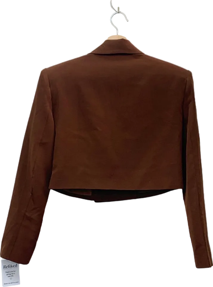 PrettyLittleThing Brown Double Breasted Cropped Blazer UK 4