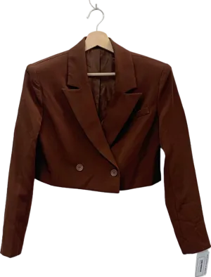 PrettyLittleThing Brown Double Breasted Cropped Blazer UK 4
