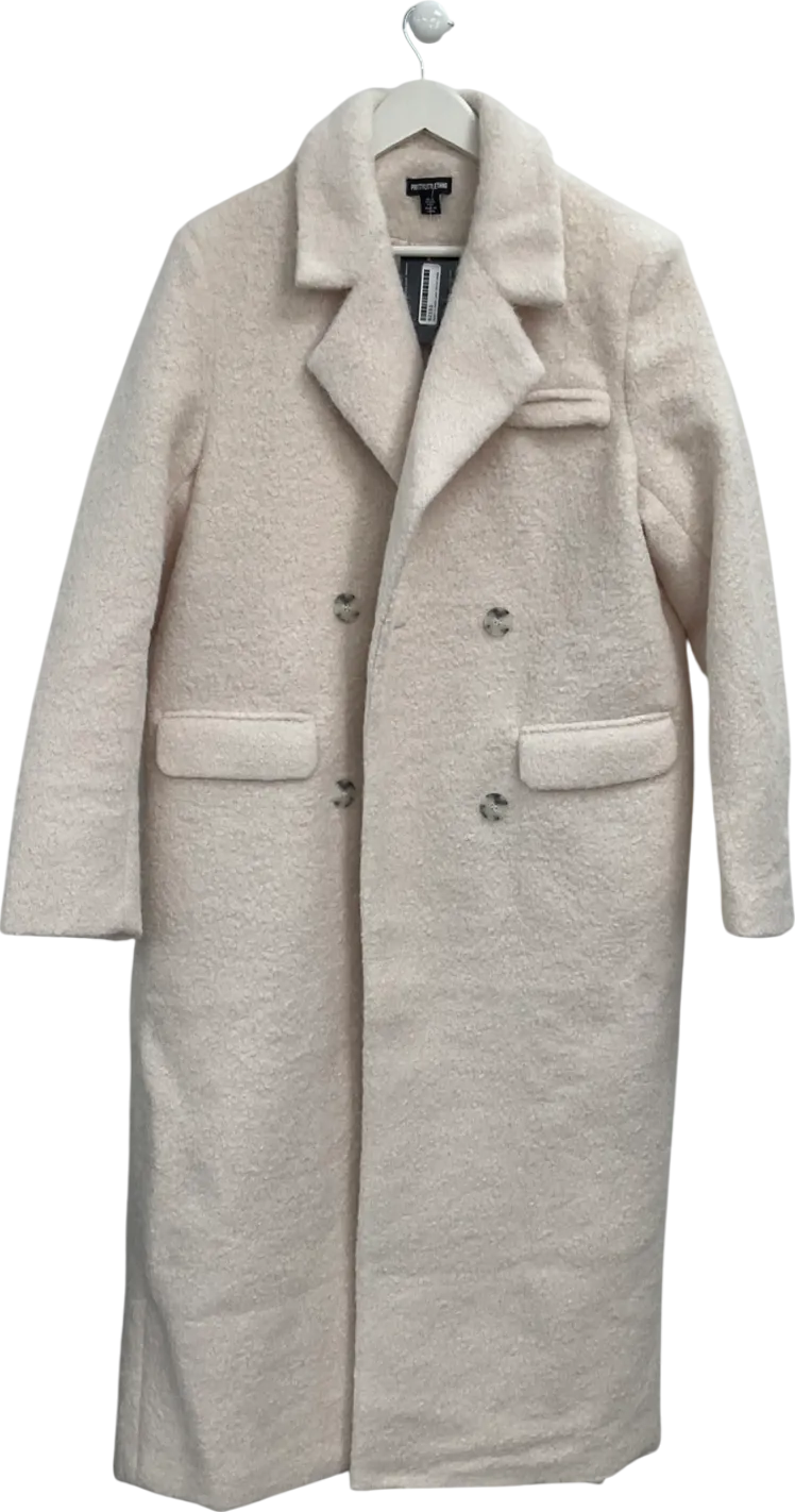 PrettyLittleThing White Double Breasted Structured Maxi Coat UK 10