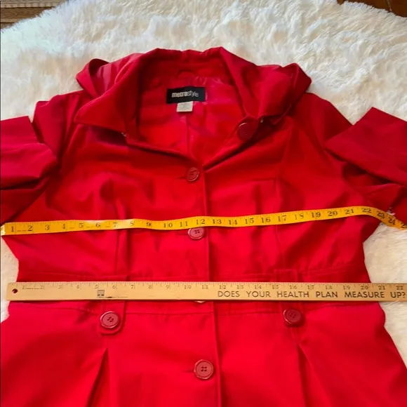 Red Trench Coat with Tailored Silhouette and removable hood Size 16